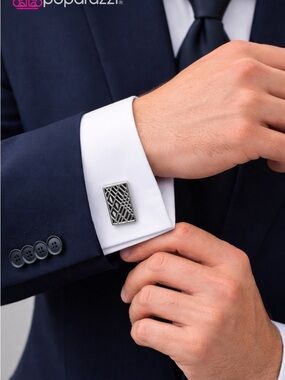 paparazzi Silver Textured Rectangular Men’s Cuff Links